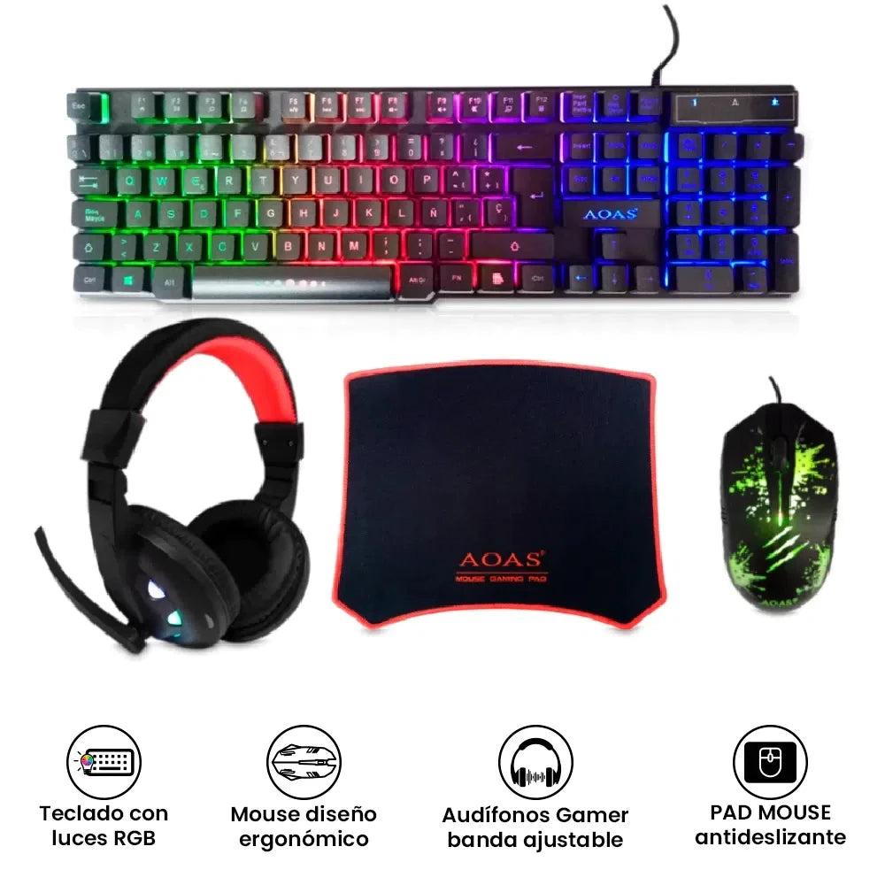 Combo Gamer 4-en-1: Teclado, Mouse, Padm