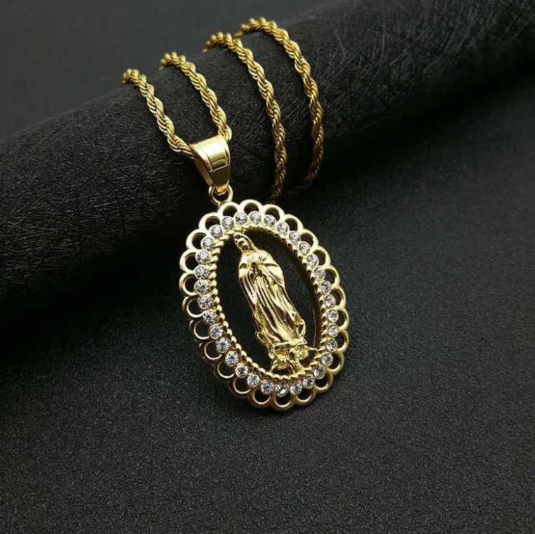 Nueva Cadena Virgen María Baño de Oro + Caja Regalo