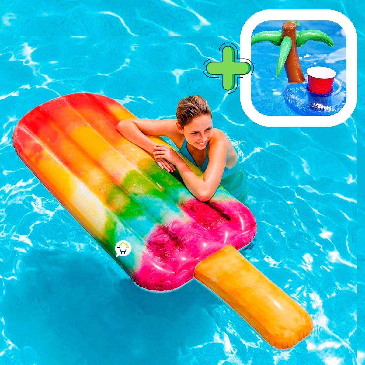🏝️🍭 Flotador Paleta Helado + Obsequio: Flotador palmera portavasos