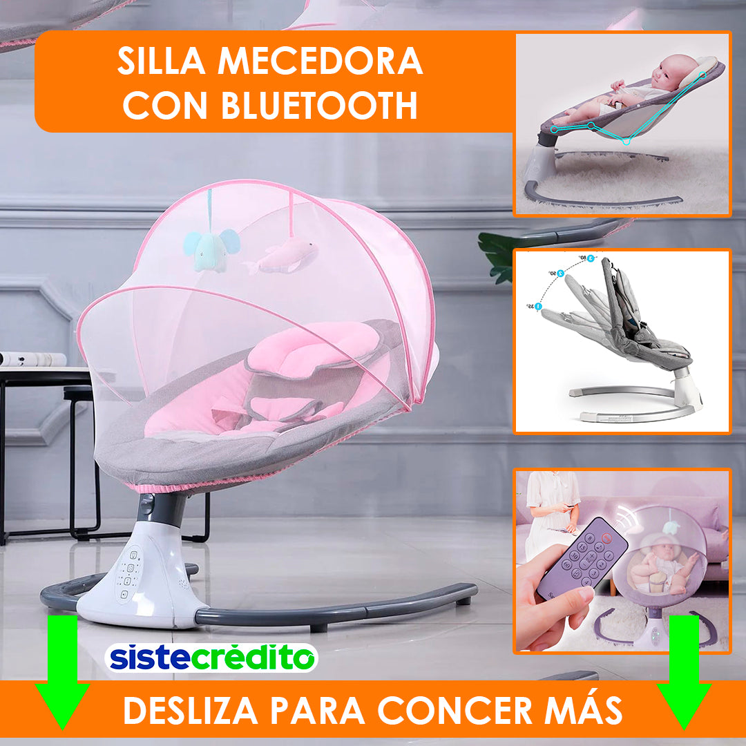 👶¡Nueva! Silla MECEDORA PREMIUM AUTOMÁTICA 5 Velocidades con BLUETOOTH y protección ANTI MOSQUITOS para Bebé