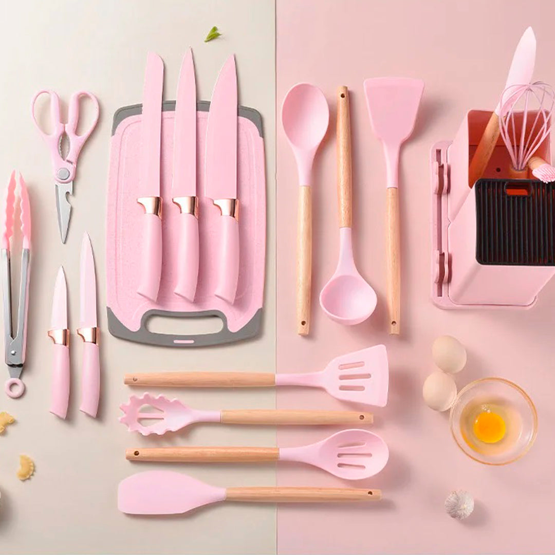 👩🍳✨👨🍳 Nuevo Kit Set de Utensilios de Cocina de Silicona completo - x19 Piezas Estilo Nórdico 🥄🔪