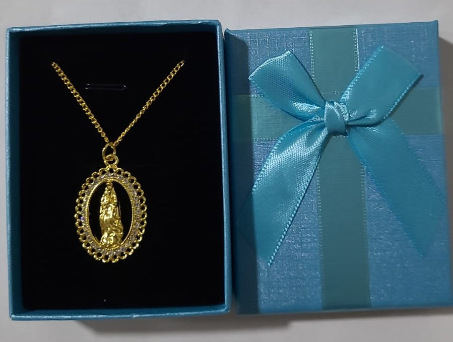 Nueva Cadena Virgen María Baño de Oro + Caja Regalo