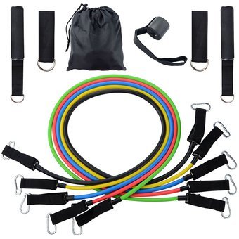 Bandas Elásticas Tubulares - Kit x5 Niveles + Accesorios Fitness