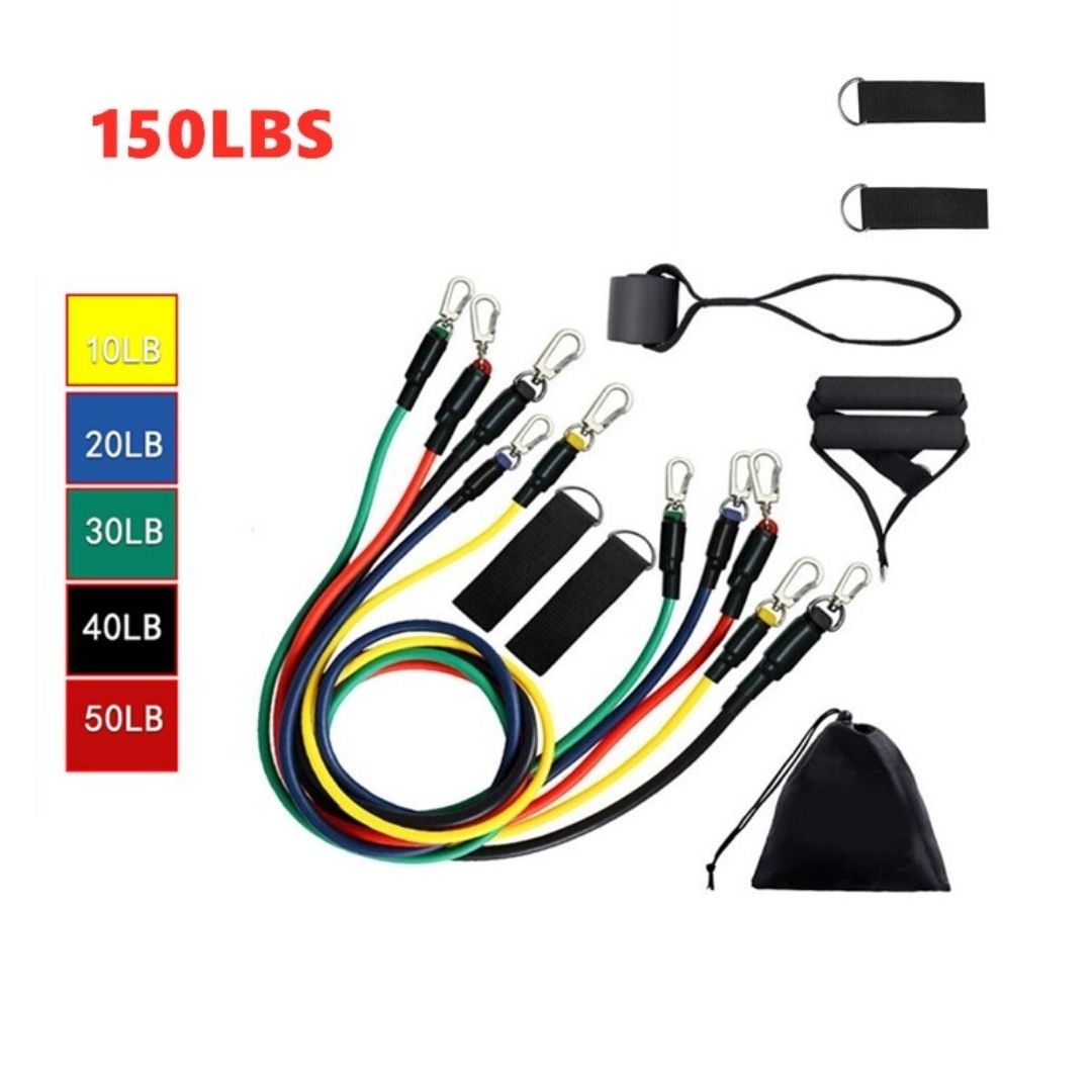 Bandas Elásticas Tubulares - Kit x5 Niveles + Accesorios Fitness