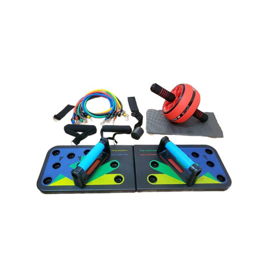 Kit Tabla push up, Bandas tubulares, Rueda Abdominal