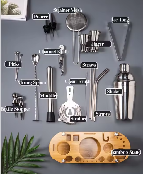 🍹 ¡Kit de Coctelería PRO de 23 piezas! 🏆🥂 Prepara cócteles perfectos en casa 🍊🍒