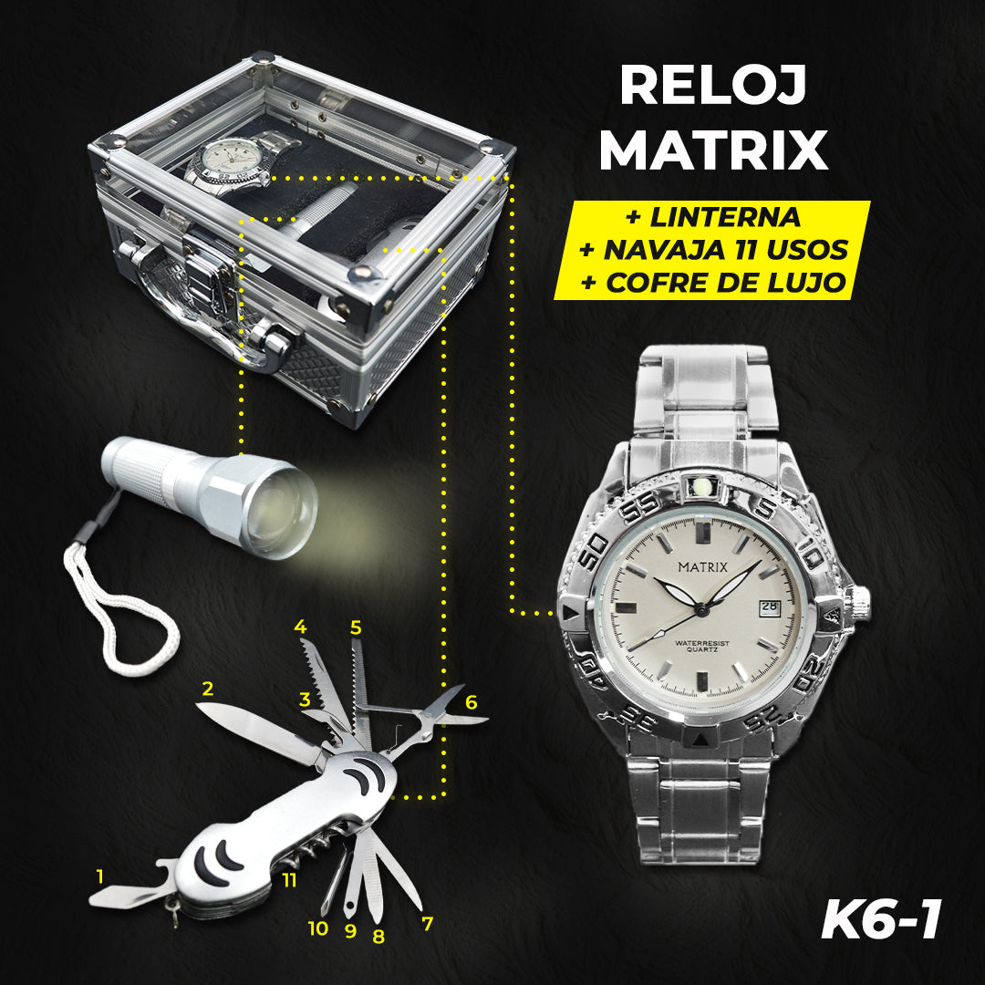 ⌚🏕️ Reloj Kit Táctico + Navaja Suiza + Linterna (Estuche de Lujo) ⚔️🔦🧭
