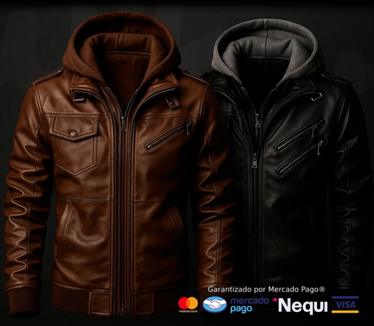 Chaqueta Premium Tipo Cuero con Capota