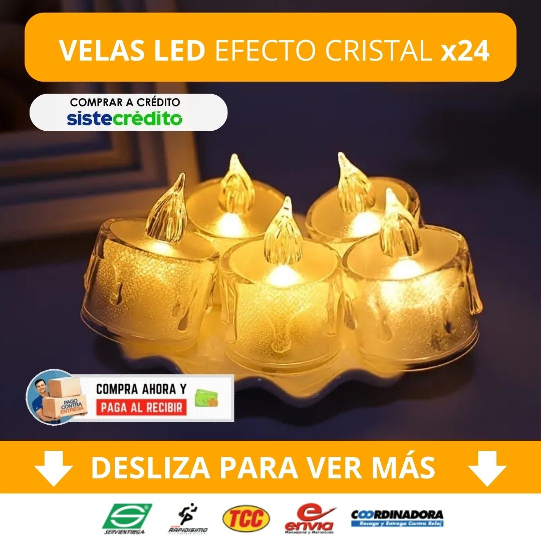 Velas LED con efecto cristal | Kit x12-24 (Incluye baterías)