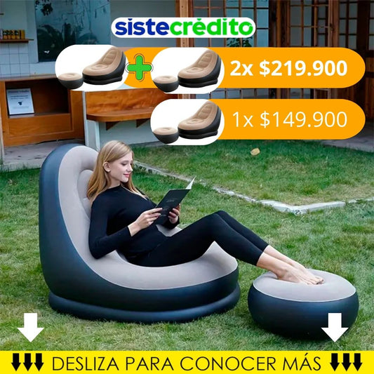 Nuevo SOFÁ SILLÓN INFLABLE Comfort + PUFF Reposa pies  | Relájate en Cualquier Lugar 🛋️✨