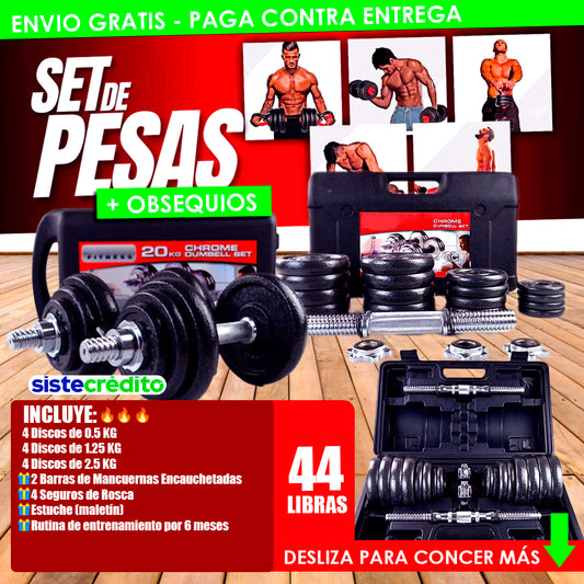 💪🔥 Gimnasio en casa: Kit de Mancuernas y Pesas en HIERRO FUNDIDO Y ACERO CROMADO🏋️‍♂️Fuerza, potencia y resultados💥