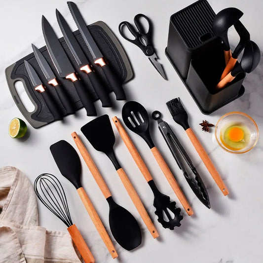 👩‍🍳✨👨‍🍳 Nuevo Kit Set de Utensilios de Cocina de Silicona completo - x19 Piezas Estilo Nórdico 🥄🔪
