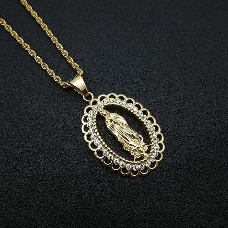 Nueva Cadena Virgen María Baño de Oro + Caja Regalo