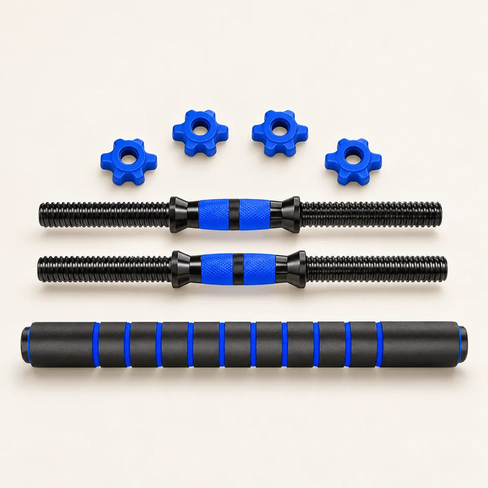 Kit De 2 mancuernas rectas / 4 Seguros de Rosca + 🎁 Barra Extensora de 40 CM Sin Discos.