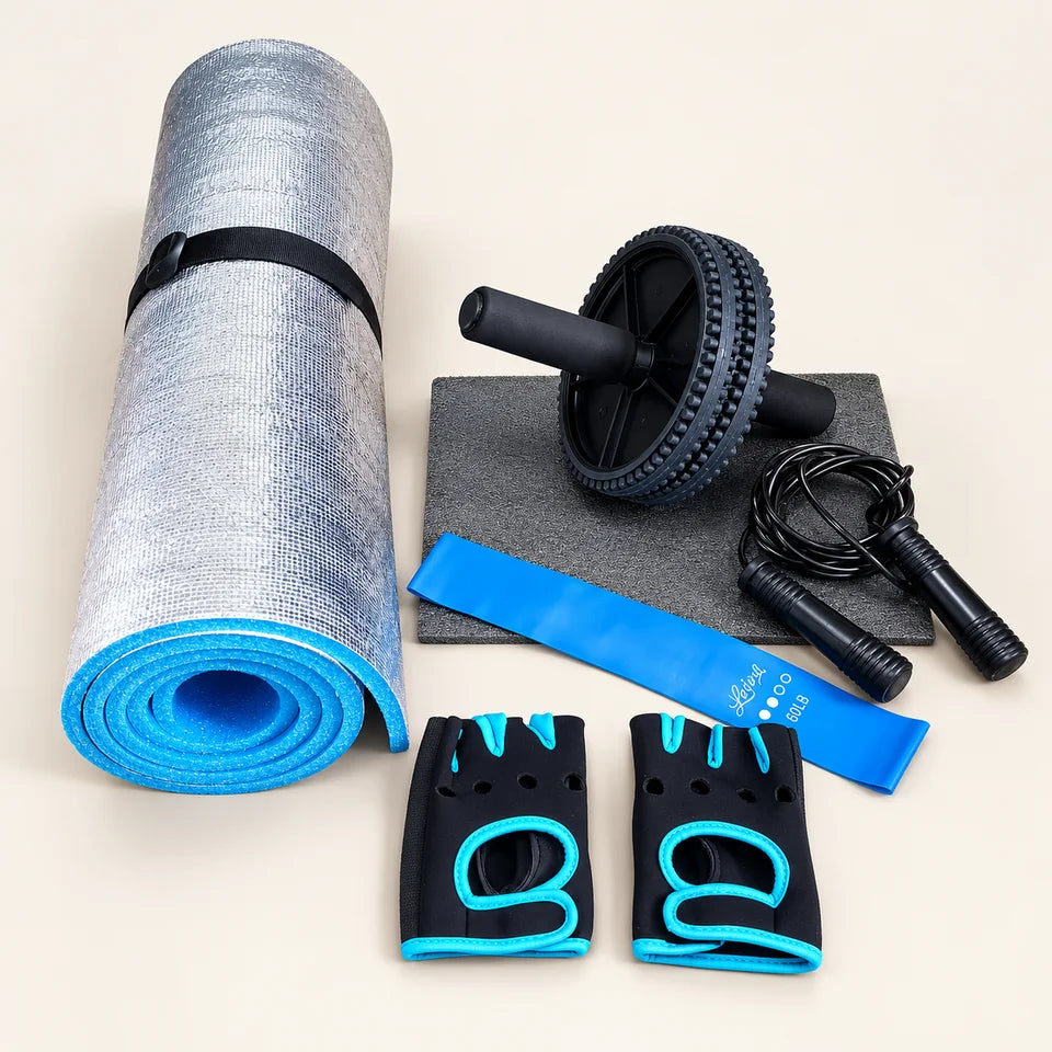 Guantes de neopreno en Kit con colchoneta, rueda abdominal, lazo profesional y una banda de resistencia