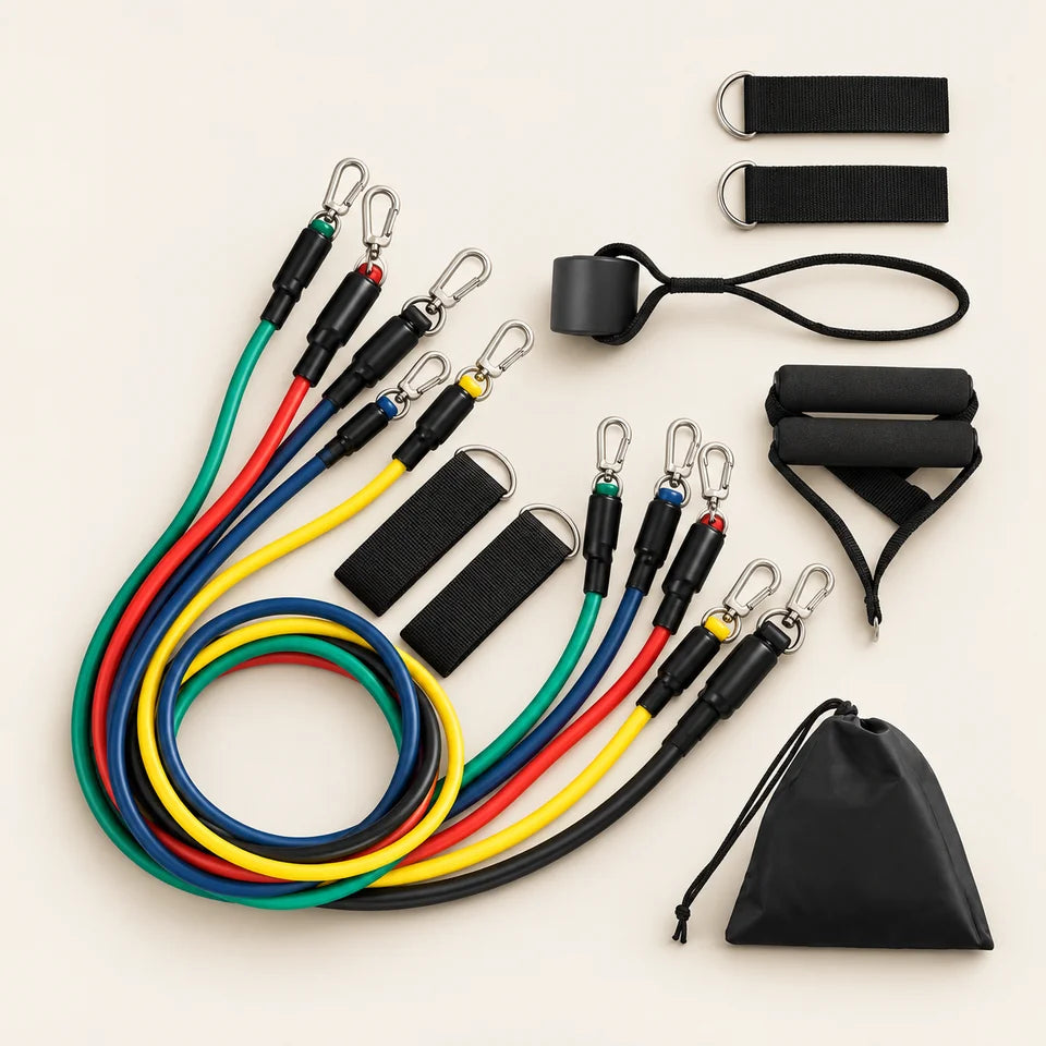Bandas Elásticas Tubulares - Kit x5 Niveles + Accesorios Fitness