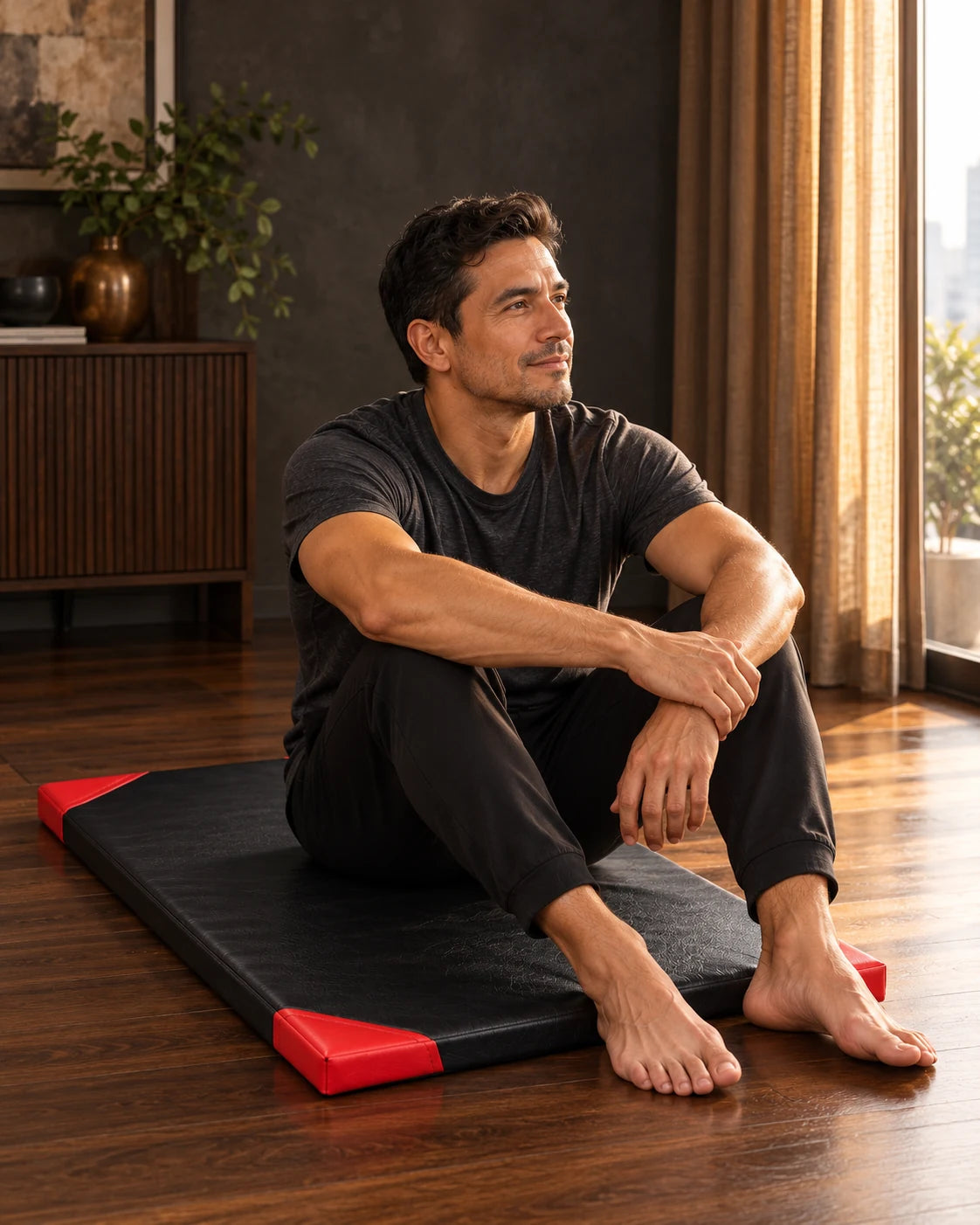 Una pausa después de entrenar en casa